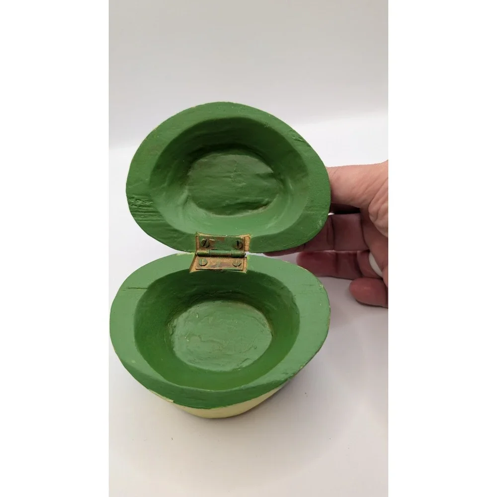 Vintage Hand Painted Wooden Frog Trinket Box Hinged Lid Storage Container